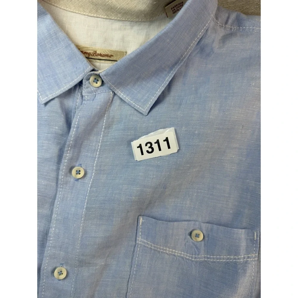 Tommy Bahama Shirt Mens XXL 100%‎ Linen Short Sleeve Button Up Light Blue